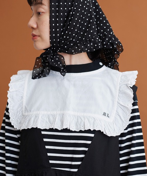 Malle（マル）の「Malle　オックスフォードカットワーク付け衿（付け襟・レディース・グレー/オフホワイト・FREE）」の6枚目の写真