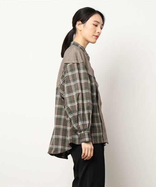 179/WG（イチナナキュウダブルジー）の「切り替えチェックシャツ（シャツ/ブラウス・レディース・ブラウン/グレー/グリーン・MEDIUM）」の12枚目の写真