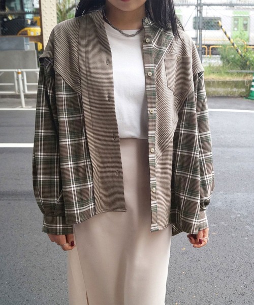 179/WG（イチナナキュウダブルジー）の「切り替えチェックシャツ（シャツ/ブラウス・レディース・ブラウン/グレー/グリーン・MEDIUM）」の3枚目の写真