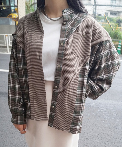 179/WG（イチナナキュウダブルジー）の「切り替えチェックシャツ（シャツ/ブラウス・レディース・ブラウン/グレー/グリーン・MEDIUM）」の13枚目の写真