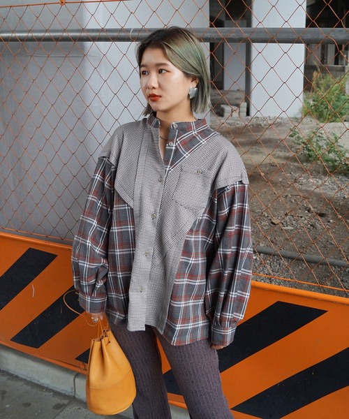 179/WG（イチナナキュウダブルジー）の「切り替えチェックシャツ（シャツ/ブラウス・レディース・ブラウン/グレー/グリーン・MEDIUM）」の8枚目の写真