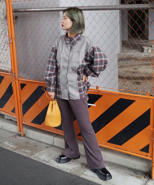 179/WG（イチナナキュウダブルジー）の「切り替えチェックシャツ（シャツ/ブラウス・レディース・ブラウン/グレー/グリーン・MEDIUM）」の15枚目の写真