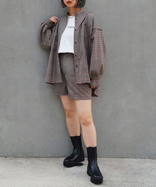 179/WG（イチナナキュウダブルジー）の「切り替えチェックシャツ（シャツ/ブラウス・レディース・ブラウン/グレー/グリーン・MEDIUM）」の14枚目の写真