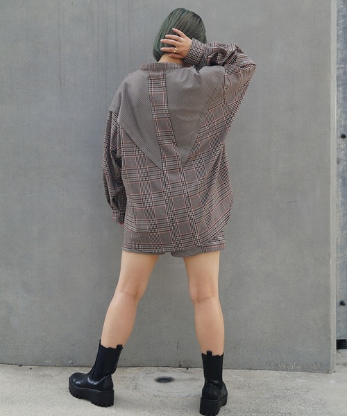 179/WG（イチナナキュウダブルジー）の「切り替えチェックシャツ（シャツ/ブラウス・レディース・ブラウン/グレー/グリーン・MEDIUM）」の7枚目の写真