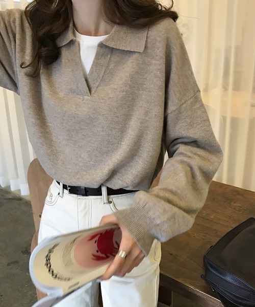 HALEY PESCA(ヘーリーペスカ)の「HALEY PESCA/Vネック ニットポロシャツ(ポロシャツ・レディース・ベージュ/アイボリー/ブラック/ブラウン・FREE)」の10枚目の写真