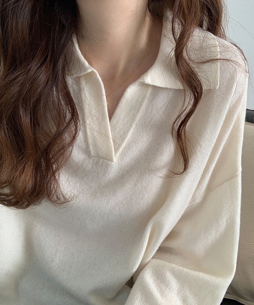 HALEY PESCA(ヘーリーペスカ)の「HALEY PESCA/Vネック ニットポロシャツ(ポロシャツ・レディース・ベージュ/アイボリー/ブラック/ブラウン・FREE)」の14枚目の写真