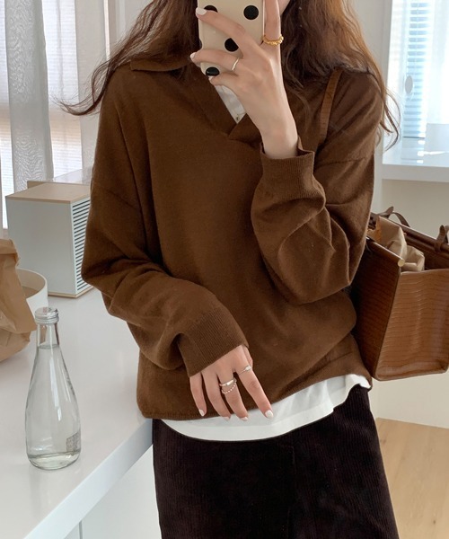 HALEY PESCA(ヘーリーペスカ)の「HALEY PESCA/Vネック ニットポロシャツ(ポロシャツ・レディース・ベージュ/アイボリー/ブラック/ブラウン・FREE)」の18枚目の写真