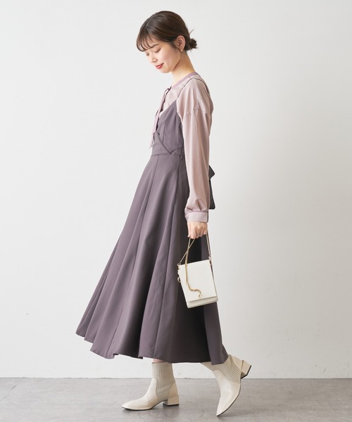 natural couture（ナチュラルクチュール）の「【大好評リバイバルアイテム】バックリボンパイピングキャミワンピース（ワンピース・レディース・レンガ/パープル/ブラック/モカ・FREE）」の13枚目の写真