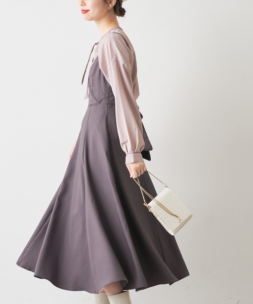 natural couture（ナチュラルクチュール）の「【大好評リバイバルアイテム】バックリボンパイピングキャミワンピース（ワンピース・レディース・レンガ/パープル/ブラック/モカ・FREE）」の15枚目の写真