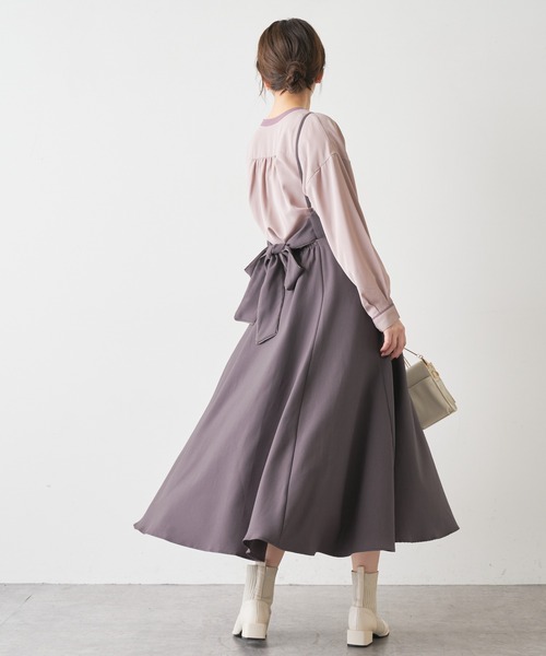 natural couture（ナチュラルクチュール）の「【大好評リバイバルアイテム】バックリボンパイピングキャミワンピース（ワンピース・レディース・レンガ/パープル/ブラック/モカ・FREE）」の14枚目の写真