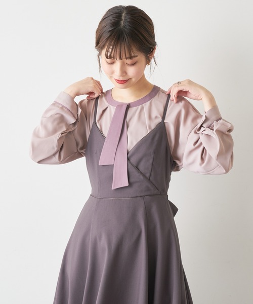 natural couture（ナチュラルクチュール）の「【大好評リバイバルアイテム】バックリボンパイピングキャミワンピース（ワンピース・レディース・レンガ/パープル/ブラック/モカ・FREE）」の16枚目の写真