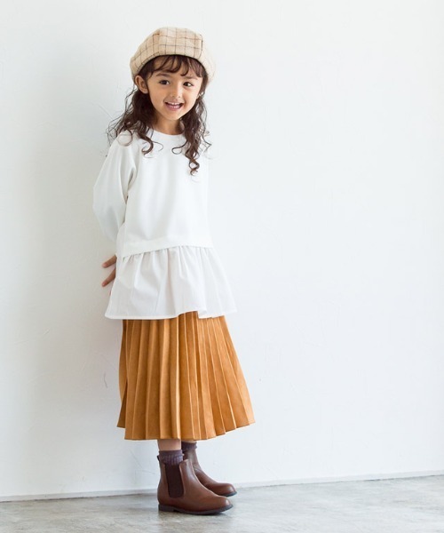 lulpini(ルルピー二)の「kids スエードタッチプリーツスカート(スカート・キッズ・オレンジ/アイボリー・S/M/L)」の4枚目の写真
