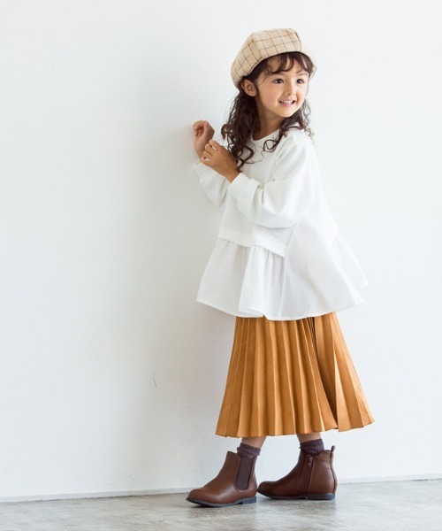 lulpini(ルルピー二)の「kids スエードタッチプリーツスカート(スカート・キッズ・オレンジ/アイボリー・S/M/L)」の7枚目の写真