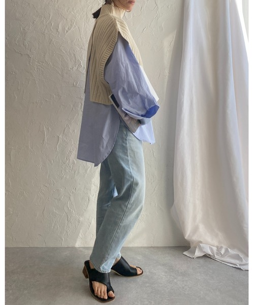 She's Closet（シーズクローゼット）の「前後2wayバッククロスショート丈ハイネックリブニットベスト（ベスト・レディース・ブラック/ベージュ/ブラウン/ダークパープル/ライトベージュ/ブルー/グリーン/アイボリー/グリーン系その他/パープル/レッド/オリーブ/グレイッシュベージュ・FREE）」の19枚目の写真