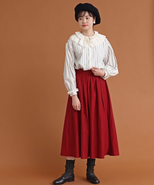 Malle（マル）の「malle COTTON　アシンメトリーフリルブラウス（シャツ/ブラウス・レディース・ストライプ/ライトベージュ/ブラック・FREE）」の20枚目の写真