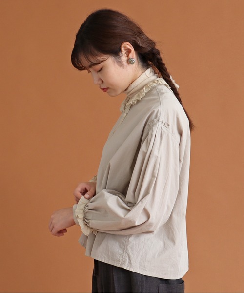 Malle（マル）の「malle COTTON　アシンメトリーフリルブラウス（シャツ/ブラウス・レディース・ストライプ/ライトベージュ/ブラック・FREE）」の8枚目の写真