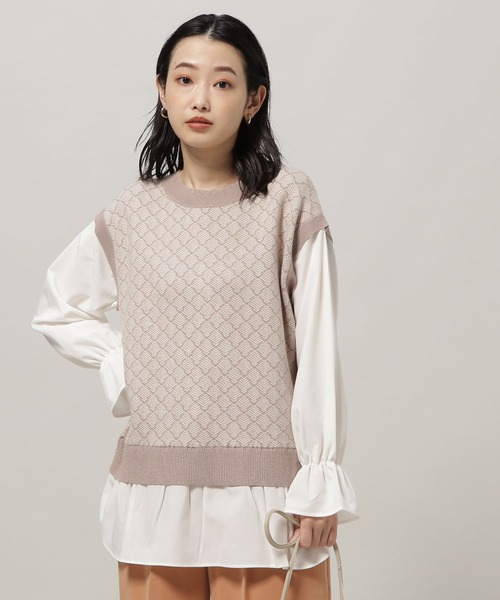 NATURAL BEAUTY BASIC（ナチュラルビューティーベーシック）の「ジャガードニットドッキングトップス（ニット/セーター・レディース・グレー系その他/ベージュ系その他・MEDIUM）」の7枚目の写真