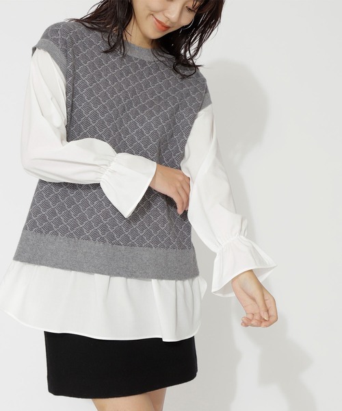 NATURAL BEAUTY BASIC（ナチュラルビューティーベーシック）の「ジャガードニットドッキングトップス（ニット/セーター・レディース・グレー系その他/ベージュ系その他・MEDIUM）」の16枚目の写真