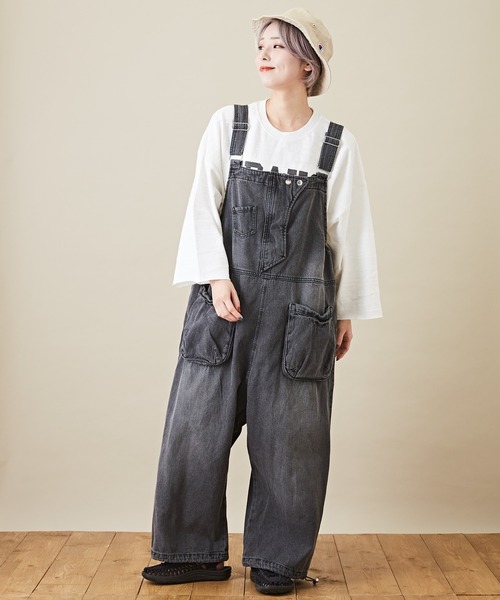 WEB限定 ゆるまた ルーズ デニムサロペット