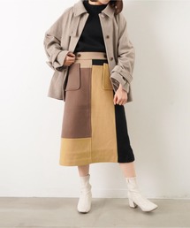 BLANC basque ブランバスク 圧縮ウールカラーブロックスカート