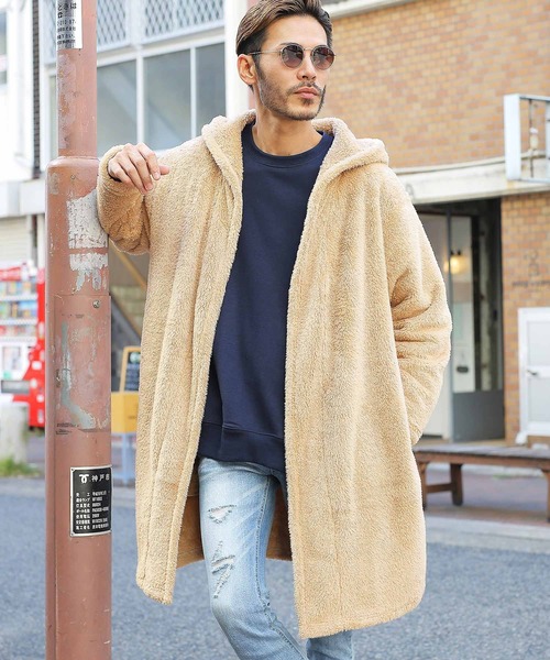 jiggys shop（ジギーズショップ）の「ボアフード コーディガン（その他アウター・メンズ・ブラック/ベージュ/グレイッシュベージュ・MEDIUM/LARGE）」の2枚目の写真