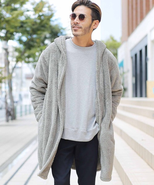 jiggys shop（ジギーズショップ）の「ボアフード コーディガン（その他アウター・メンズ・ブラック/ベージュ/グレイッシュベージュ・MEDIUM/LARGE）」の3枚目の写真