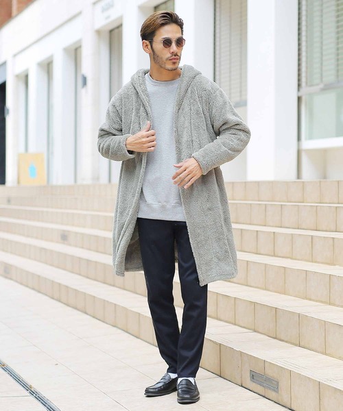 jiggys shop（ジギーズショップ）の「ボアフード コーディガン（その他アウター・メンズ・ブラック/ベージュ/グレイッシュベージュ・MEDIUM/LARGE）」の4枚目の写真