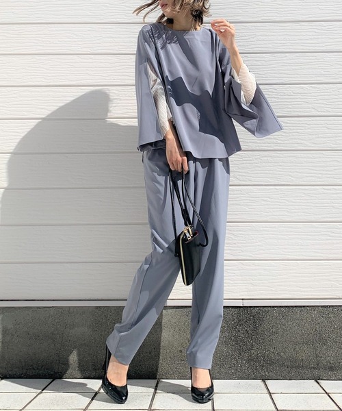 Q（キュー）の「レーシースリーブブラウス（シャツ/ブラウス・レディース・ブラック/カリビアンブルー・MEDIUM）」の7枚目の写真