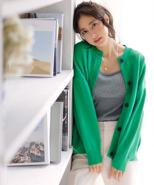 INGNI(イング)の「クルーネックミドル丈カーディガン(カーディガン/ボレロ・レディース・イエロー/ブルー/グリーン/ブラック/アイボリー・M)」の8枚目の写真