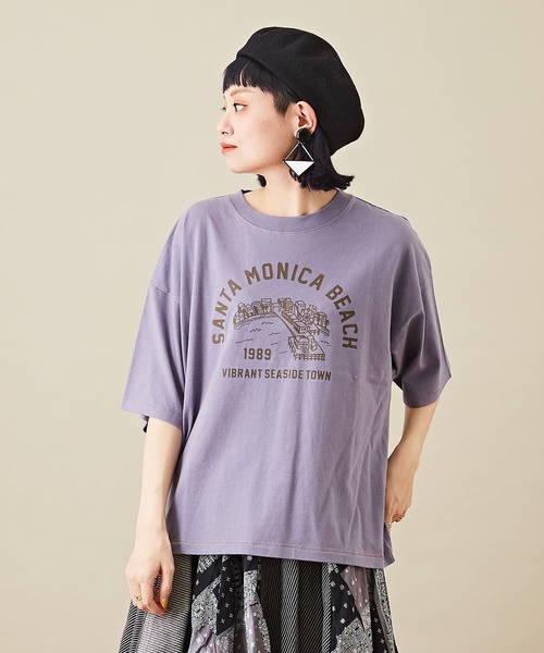 CUBE SUGAR（キューブシュガー）の「リサイクル天竺グラフィックロゴビッグTシャツ（Tシャツ/カットソー・レディース・ホワイト/ブラック/パープル/マルチ/オリーブ・M）」の5枚目の写真