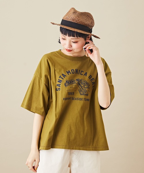 CUBE SUGAR（キューブシュガー）の「リサイクル天竺グラフィックロゴビッグTシャツ（Tシャツ/カットソー・レディース・ホワイト/ブラック/パープル/マルチ/オリーブ・M）」の4枚目の写真