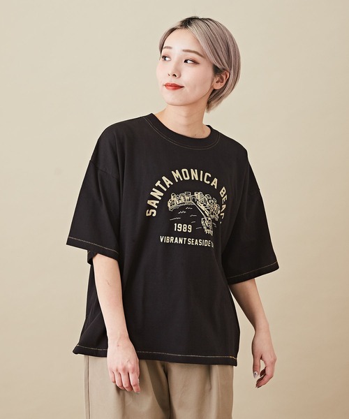 CUBE SUGAR（キューブシュガー）の「リサイクル天竺グラフィックロゴビッグTシャツ（Tシャツ/カットソー・レディース・ホワイト/ブラック/パープル/マルチ/オリーブ・M）」の3枚目の写真