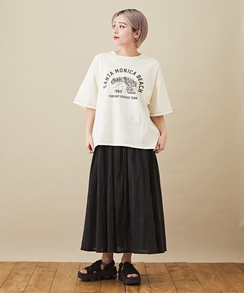CUBE SUGAR（キューブシュガー）の「リサイクル天竺グラフィックロゴビッグTシャツ（Tシャツ/カットソー・レディース・ホワイト/ブラック/パープル/マルチ/オリーブ・M）」の6枚目の写真