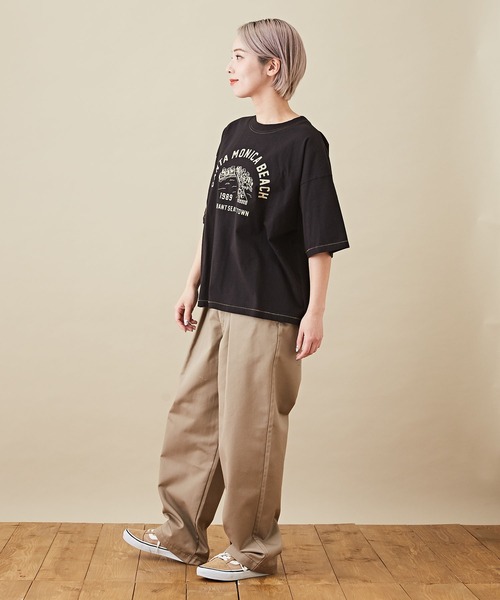 CUBE SUGAR（キューブシュガー）の「リサイクル天竺グラフィックロゴビッグTシャツ（Tシャツ/カットソー・レディース・ホワイト/ブラック/パープル/マルチ/オリーブ・M）」の12枚目の写真