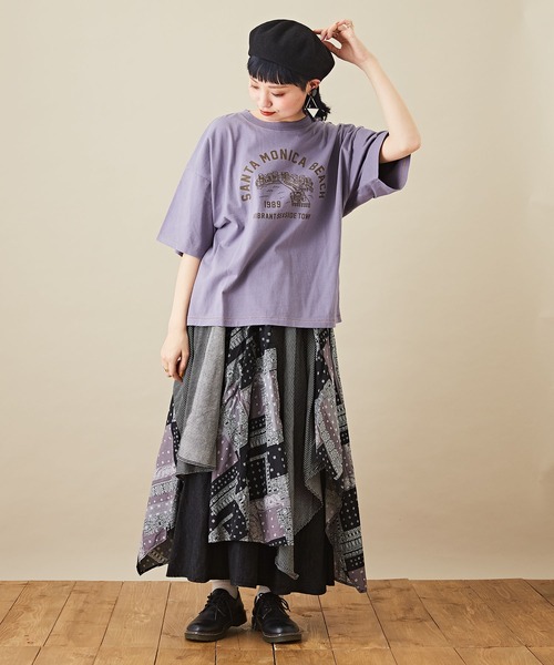 CUBE SUGAR（キューブシュガー）の「リサイクル天竺グラフィックロゴビッグTシャツ（Tシャツ/カットソー・レディース・ホワイト/ブラック/パープル/マルチ/オリーブ・M）」の13枚目の写真