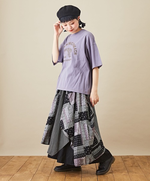 CUBE SUGAR（キューブシュガー）の「リサイクル天竺グラフィックロゴビッグTシャツ（Tシャツ/カットソー・レディース・ホワイト/ブラック/パープル/マルチ/オリーブ・M）」の8枚目の写真