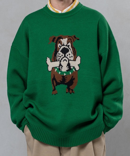 kutir（クティール）の「ブルドッククルーネックニット（ニット/セーター・メンズ・レッド/イエロー/グリーン/ライトブラウン・MEDIUM/LARGE）」の3枚目の写真