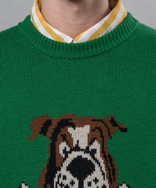 kutir（クティール）の「ブルドッククルーネックニット（ニット/セーター・メンズ・レッド/イエロー/グリーン/ライトブラウン・MEDIUM/LARGE）」の6枚目の写真