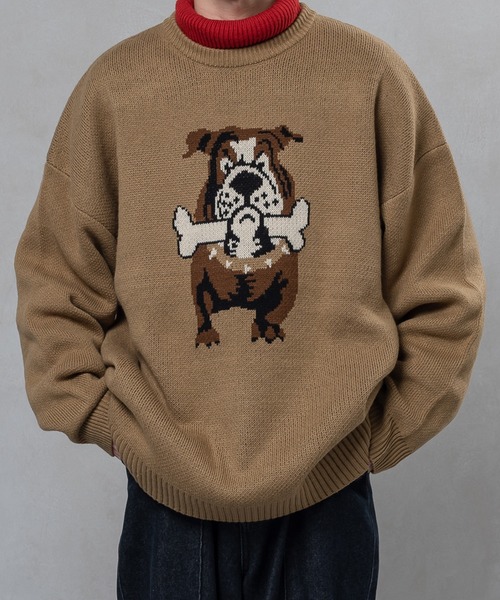 kutir（クティール）の「ブルドッククルーネックニット（ニット/セーター・メンズ・レッド/イエロー/グリーン/ライトブラウン・MEDIUM/LARGE）」の9枚目の写真