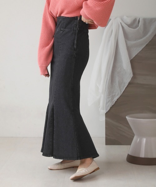 Bab（バブ）の「ハイウエストデニムマーメイドスカート（デニムスカート・レディース・ライトブルー/ブラック/アイボリー/ブルー・M）」の3枚目の写真