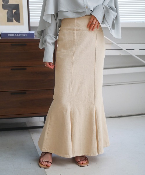 Bab（バブ）の「ハイウエストデニムマーメイドスカート（デニムスカート・レディース・ライトブルー/ブラック/アイボリー/ブルー・M）」の13枚目の写真