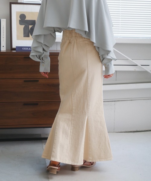 Bab（バブ）の「ハイウエストデニムマーメイドスカート（デニムスカート・レディース・ライトブルー/ブラック/アイボリー/ブルー・M）」の15枚目の写真