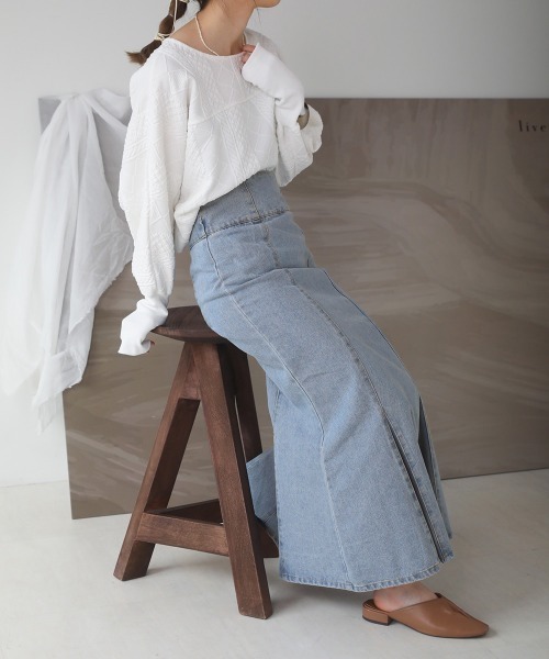 Bab（バブ）の「ハイウエストデニムマーメイドスカート（デニムスカート・レディース・ライトブルー/ブラック/アイボリー/ブルー・M）」の21枚目の写真