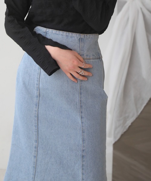 Bab（バブ）の「ハイウエストデニムマーメイドスカート（デニムスカート・レディース・ライトブルー/ブラック/アイボリー/ブルー・M）」の5枚目の写真