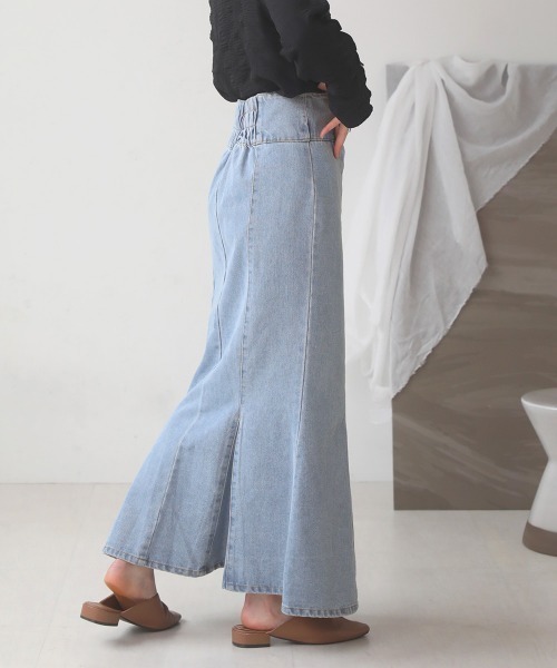 Bab（バブ）の「ハイウエストデニムマーメイドスカート（デニムスカート・レディース・ライトブルー/ブラック/アイボリー/ブルー・M）」の7枚目の写真