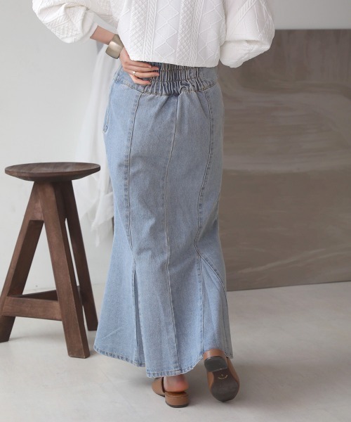 Bab（バブ）の「ハイウエストデニムマーメイドスカート（デニムスカート・レディース・ライトブルー/ブラック/アイボリー/ブルー・M）」の8枚目の写真