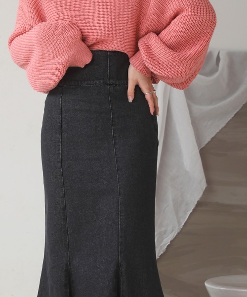 Bab（バブ）の「ハイウエストデニムマーメイドスカート（デニムスカート・レディース・ライトブルー/ブラック/アイボリー/ブルー・M）」の9枚目の写真