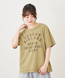 CUBE SUGAR（キューブシュガー）の「天竺カットソービンテージ加工半袖ロゴTシャツ（Tシャツ/カットソー）」