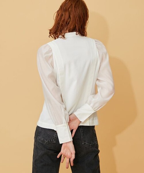 INella（イネラ）の「【INella/イネラ】シアーコンビスリーブブラウス（Tシャツ/カットソー・レディース・ホワイト/ブラック/ブルー・FREE）」の4枚目の写真