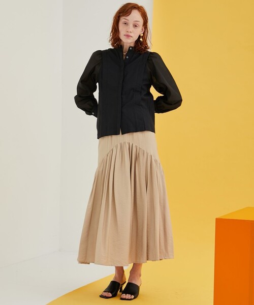 INella（イネラ）の「【INella/イネラ】シアーコンビスリーブブラウス（Tシャツ/カットソー・レディース・ホワイト/ブラック/ブルー・FREE）」の5枚目の写真